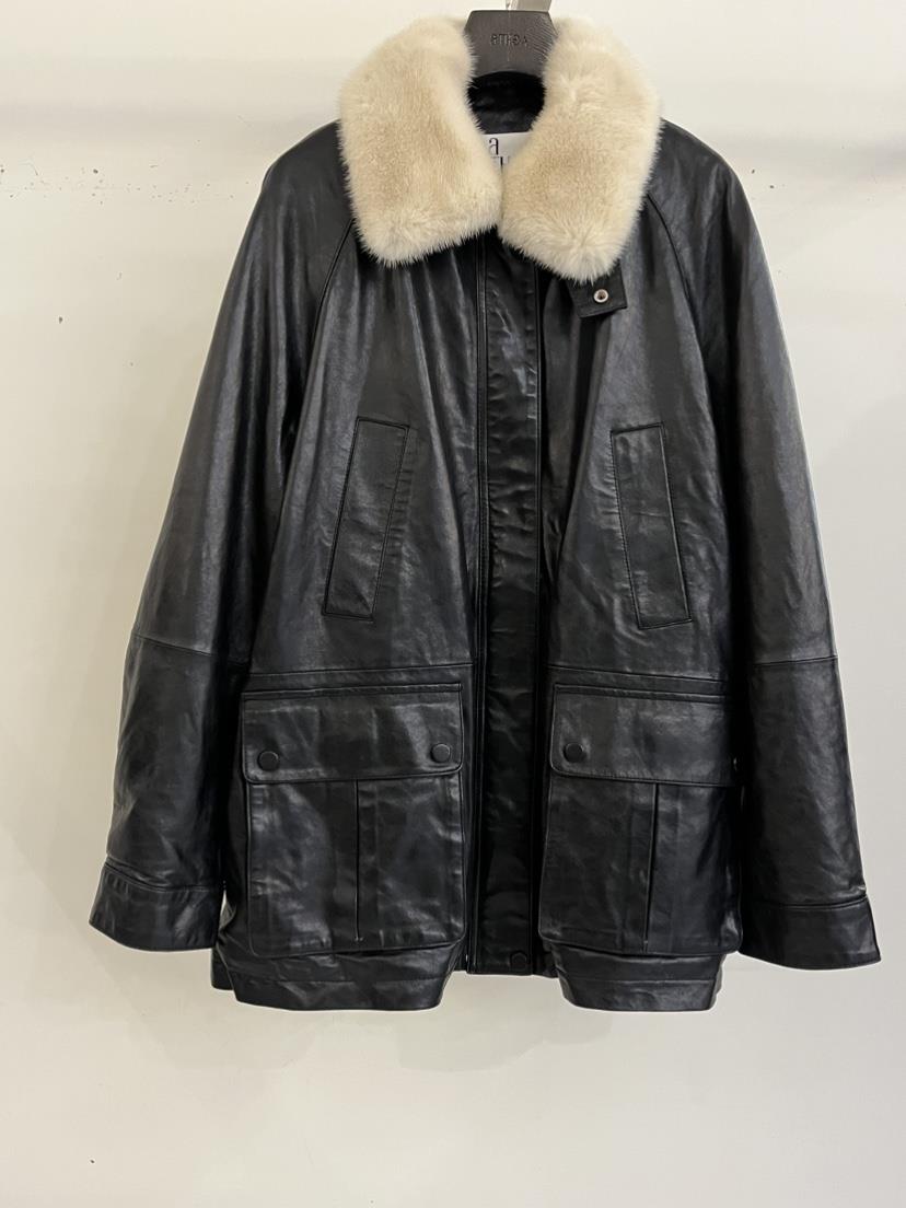 ATHEA韓國代購㊣女裝新款人氣25秋冬休閑推薦職業皮衣羊皮貂皮ATHEA皮衣