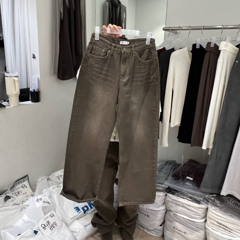 AUBE韓國代購㊣女裝新款熱賣人氣真品25秋冬時尚牛仔褲拉絨AUBE牛仔褲