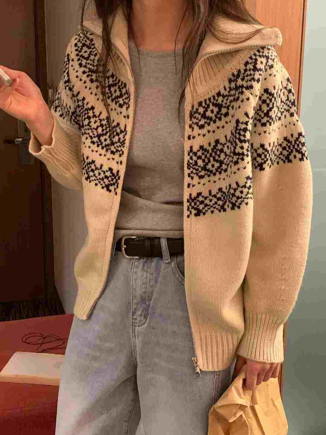 TDOUBLEJ韓國直郵㊣女裝新款時尚25秋冬熱賣人氣針織衫拉鏈TDOUBLEJ針織衫