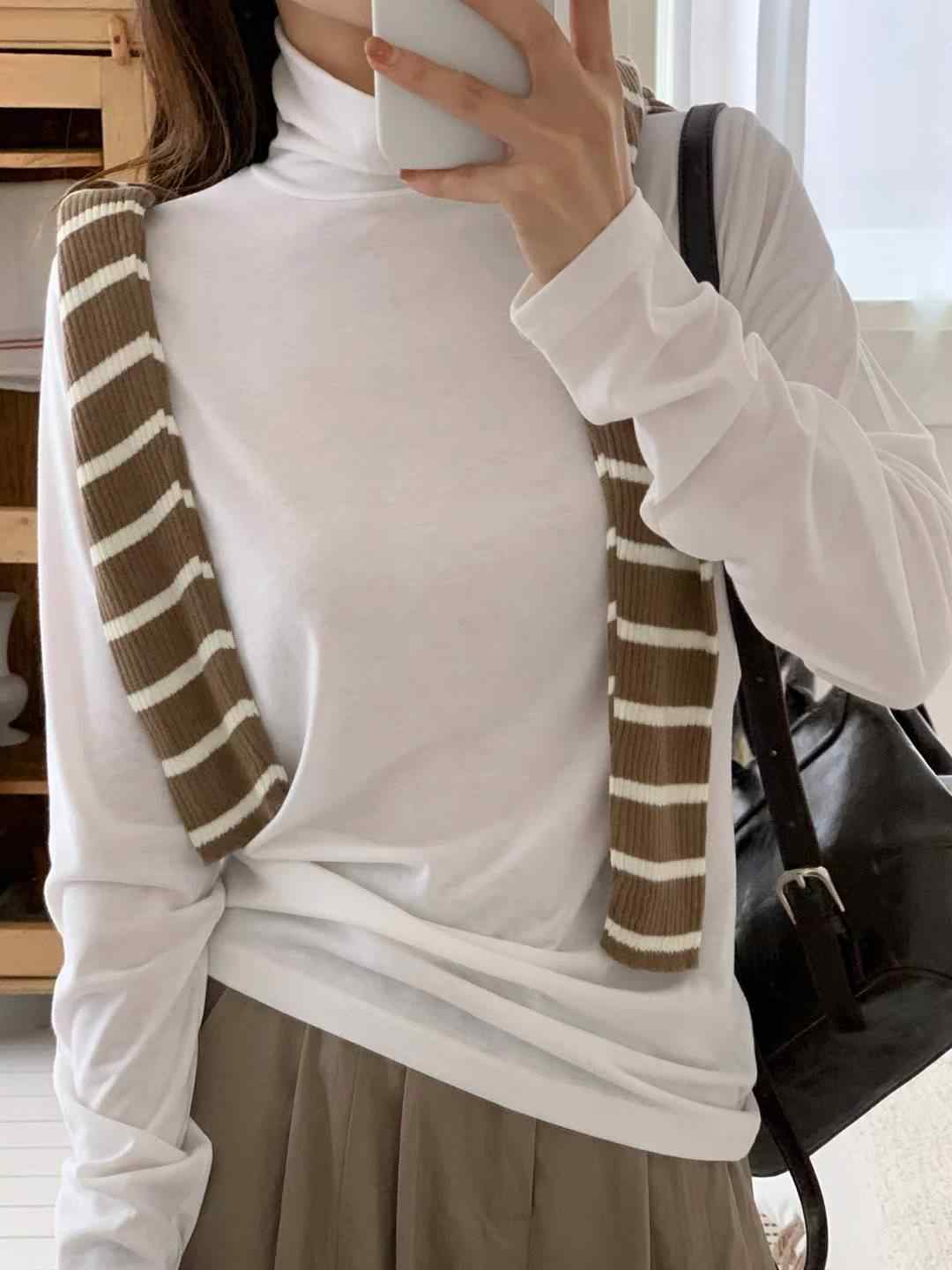 TDOUBLEJ東大門㊣實拍女裝新款熱賣時尚人氣長袖T恤不含披肩TDOUBLEJ長袖T恤