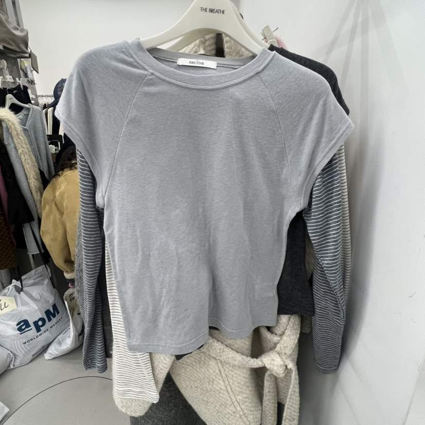 BREATHE韓國代購㊣女裝新品時尚熱賣休閑25秋冬長袖T恤假兩件BREATHE長袖T恤