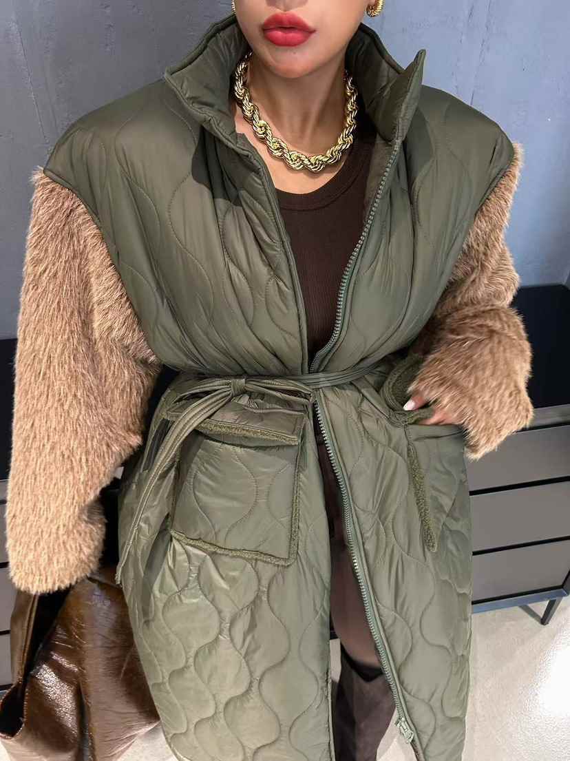 BLACK BABI韓國代購㊣女士新品人氣推薦熱賣長款棉服絎縫長款BLACK BABI長款棉服