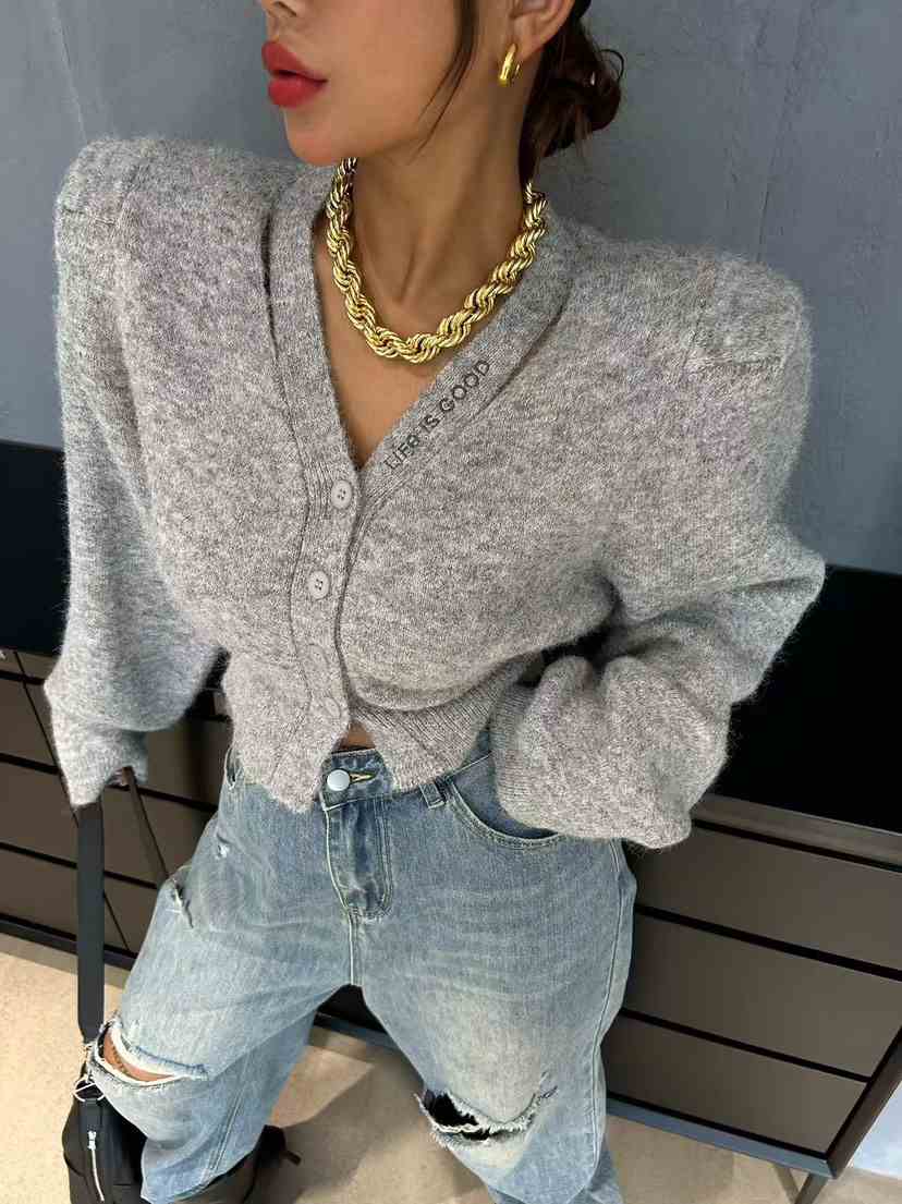 BLACK BABI東大門㊣直郵女裝新款職業熱賣針織衫泡泡袖開衫BLACK BABI針織衫