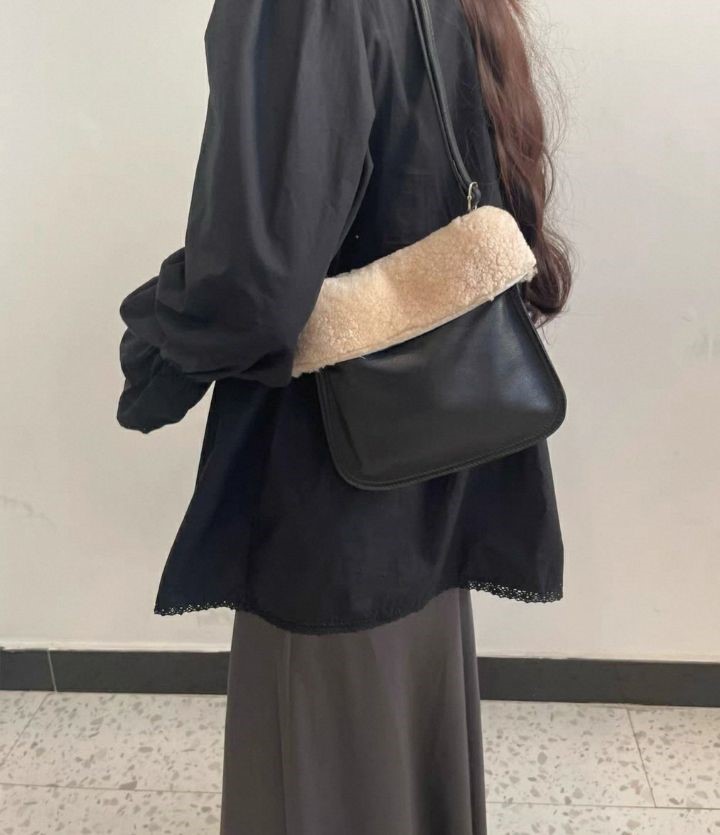 TROUVAILLE韓國直郵㊣女士新款時尚休閑真品單肩斜跨包羊毛TROUVAILLE單肩/斜跨包