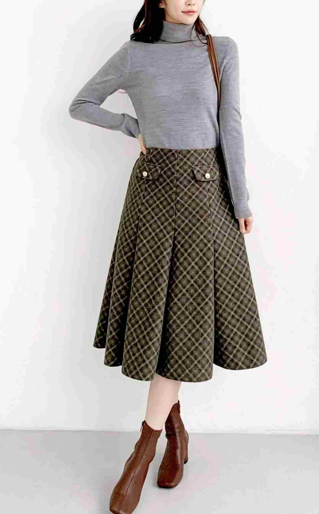 삐삐東大門㊣代購女裝新品25秋冬職業休閑真品推薦長裙格子Pager長裙