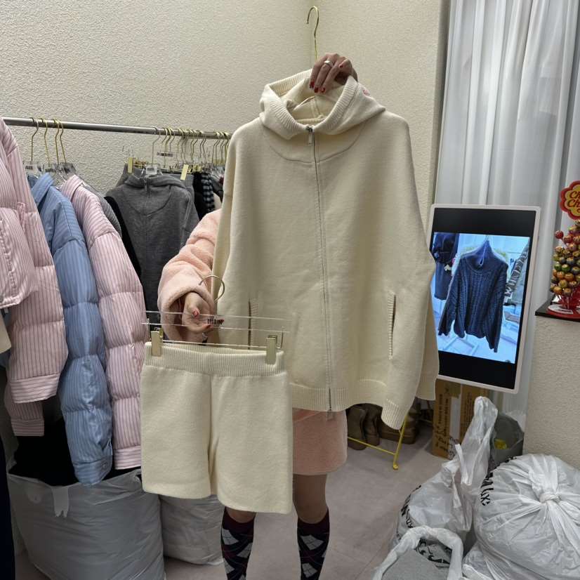 DRAWING東大門㊣實拍女裝新品人氣時尚套裝兩件套拉鏈套裝連帽DRAWING套裝