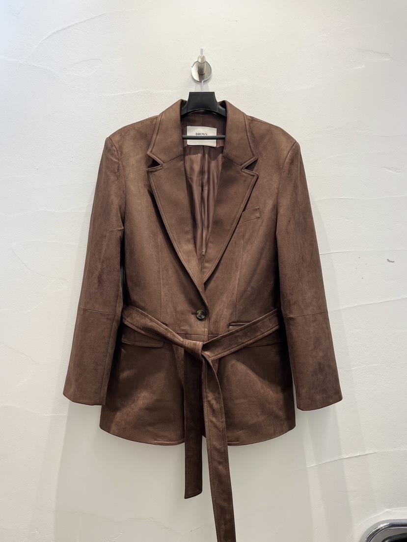 BROWN PAPER-S韓國代購㊣女裝新品真品25秋冬夾克腰帶麂皮BROWN PAPER-S夾克