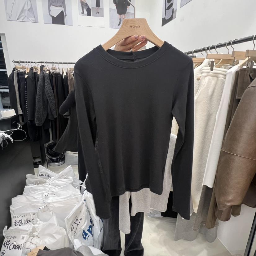 RECOVER東大門㊣直郵女裝新款人氣推薦職業25秋冬長袖T恤紐扣RECOVER/MOMENT長袖T恤