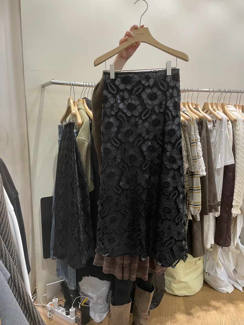 AUVERFIT韓國直郵㊣女裝新品休閑時尚熱賣推薦長裙蕾絲鏤空AUVERFIT長裙