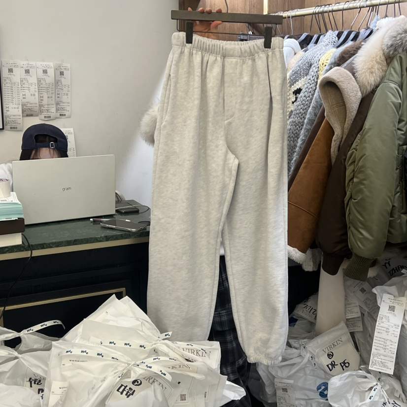 VIRKIN韓國代購㊣女士新款25秋冬熱賣職業休閑褲加絨皮褲羊皮VIRKIN休閑褲