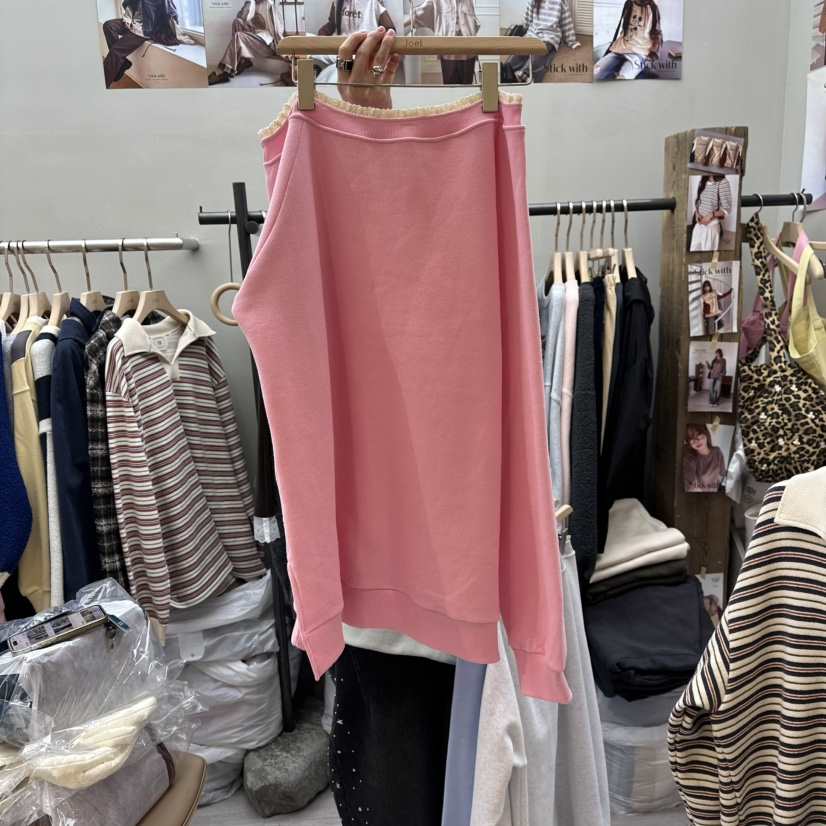 STICK WITH東大門㊣代購女裝新款休閑時尚真品人氣衛衣露肩STICK WITH衛衣