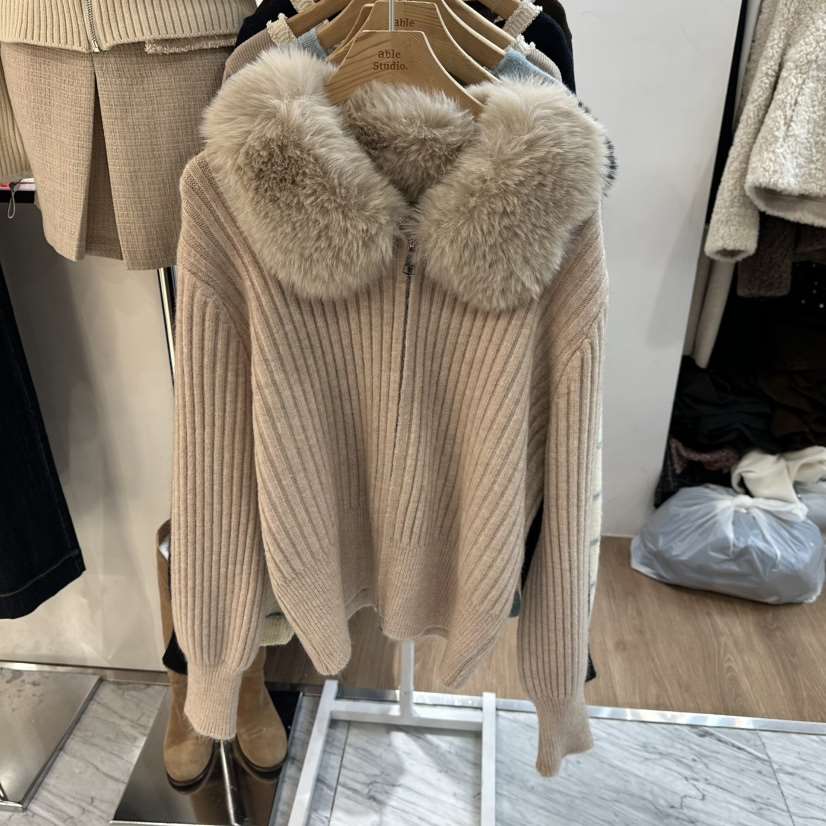 ABLESTUDIO韓國代購㊣女裝新款熱賣休閑真品25秋冬針織衫貂皮ABLESTUDIO針織衫