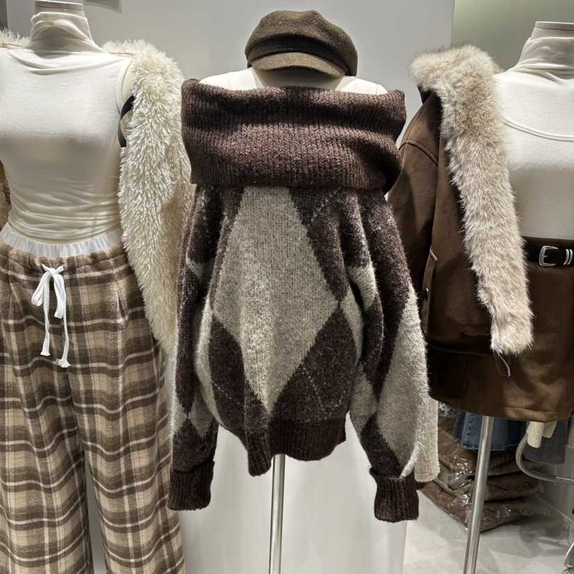 BAIE.38東大門㊣代購女士新款職業熱賣25秋冬休閑毛衣露肩BAIE.38毛衣