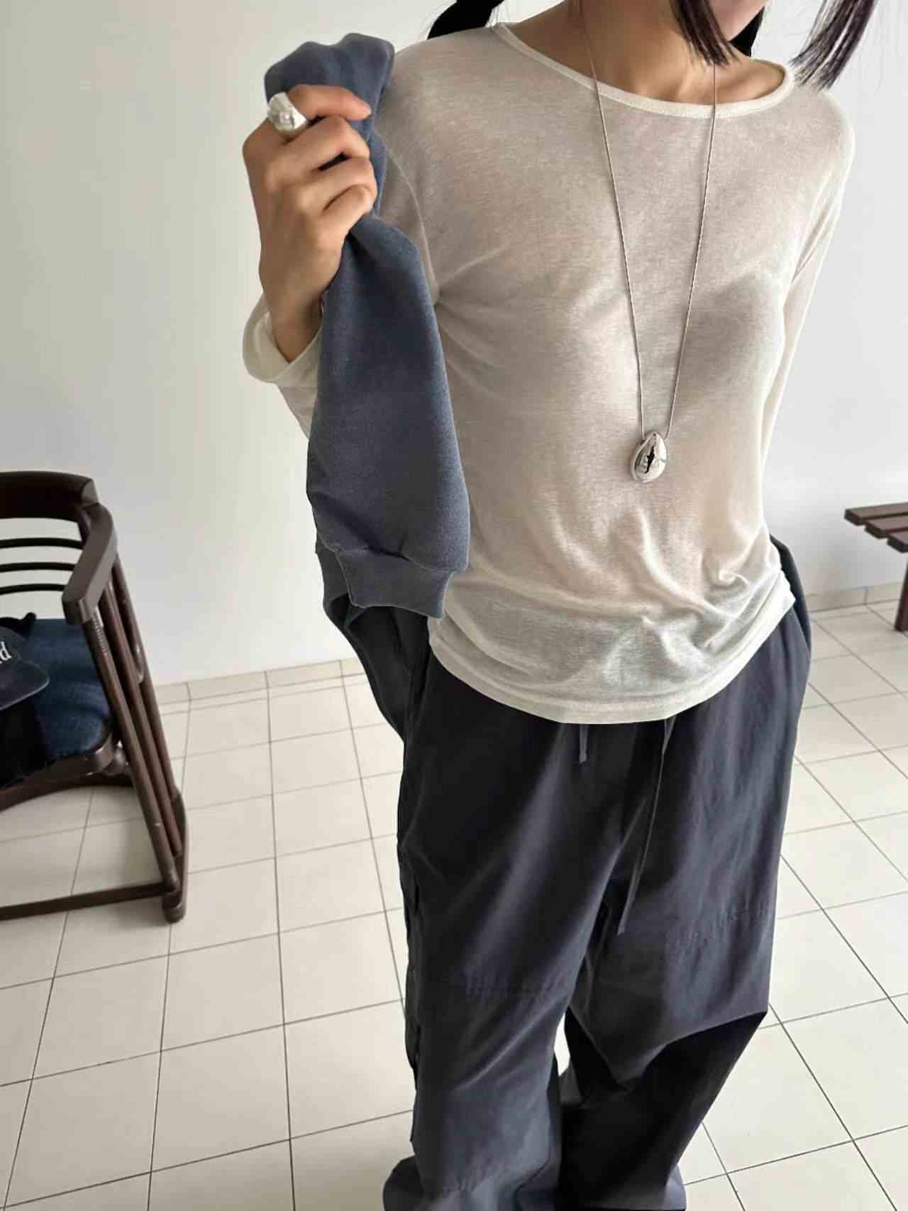 US韓國直郵㊣女裝新款時尚休閑推薦人氣真品長袖T恤天絲羊毛JANEMORIS長袖T恤