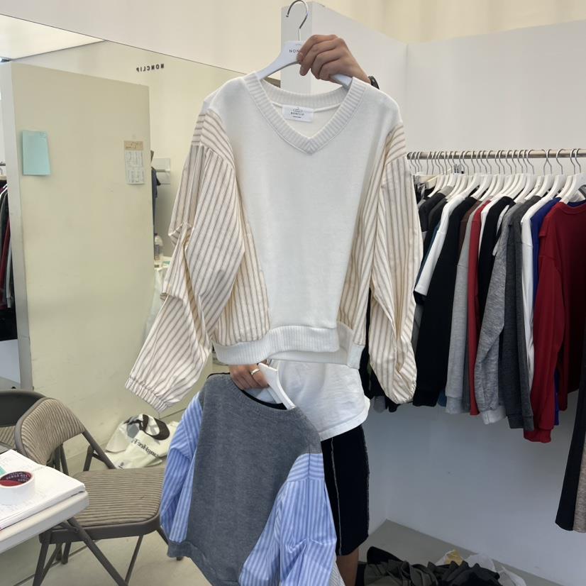 NON CLIP韓國直郵㊣女士新品時尚人氣25秋冬真品針織衫條紋NON CLIP針織衫