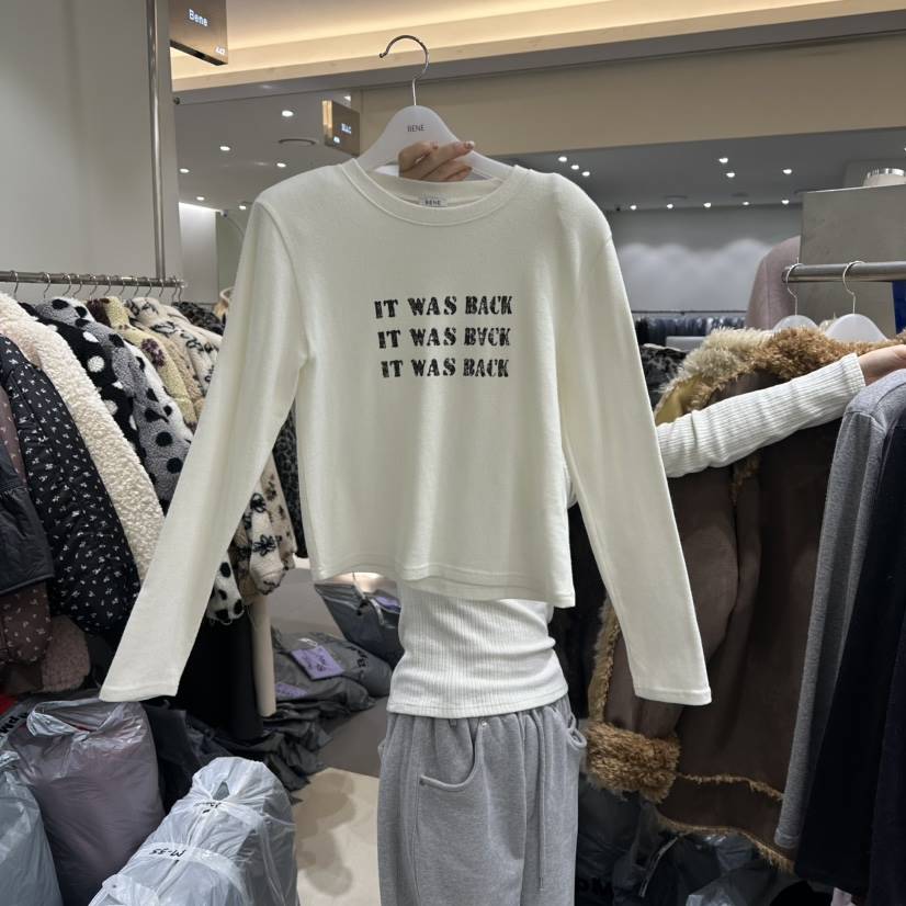 BENE韓國代購㊣女士新品休閑25秋冬時尚職業真品推薦長袖T恤BENE長袖T恤