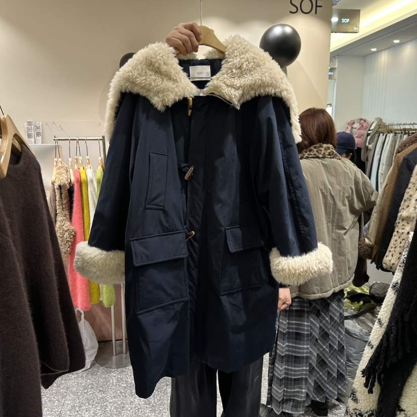 SOF東大門㊣代購女裝新款推薦25秋冬熱賣職業時尚長款棉服帆布SOF長款棉服