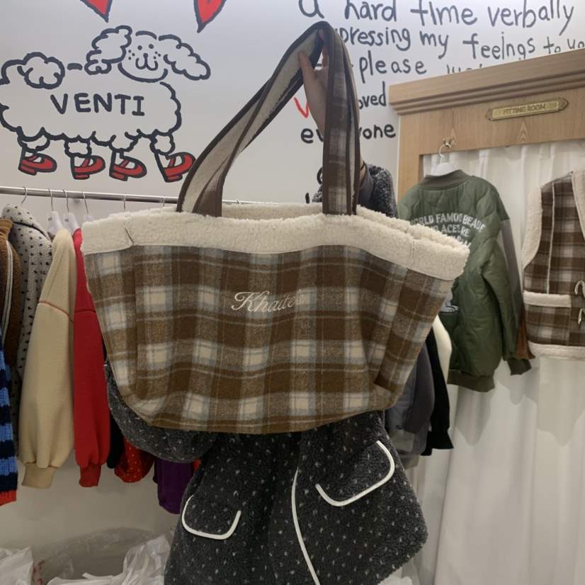 VENTI東大門㊣實拍女裝新品時尚熱賣25秋冬職業推薦手提包格紋VENTI手提包