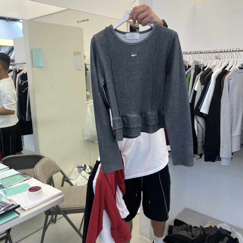 NON CLIP韓國直郵㊣女裝新款職業25秋冬休閑推薦長袖T恤褶皺NON CLIP長袖T恤