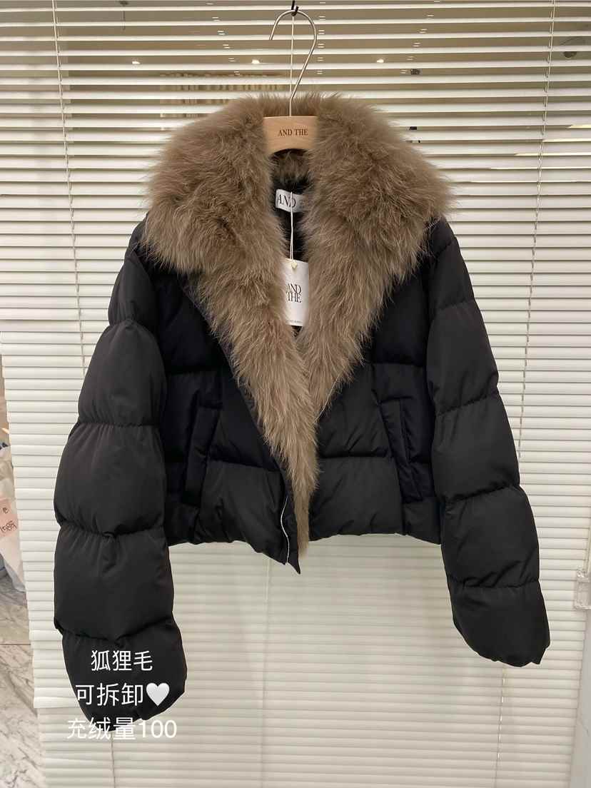 AND THE韓國代購㊣女士新品職業休閑時尚短款羽絨服毛絨狐貍AND THE短款羽絨服