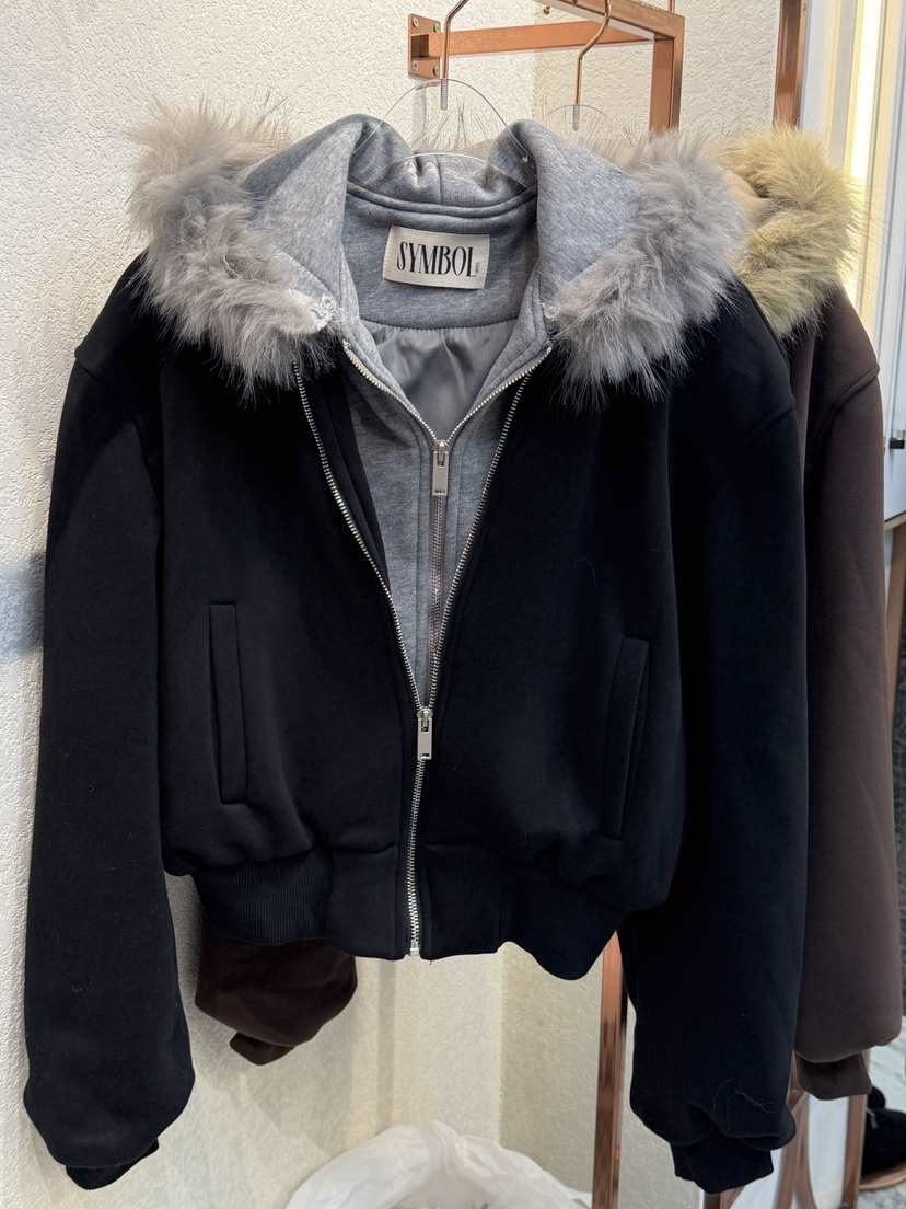 SYMBOL東大門㊣直郵女士新款時尚夾克連帽拉鏈衫假兩件雙排扣SYMBOL夾克