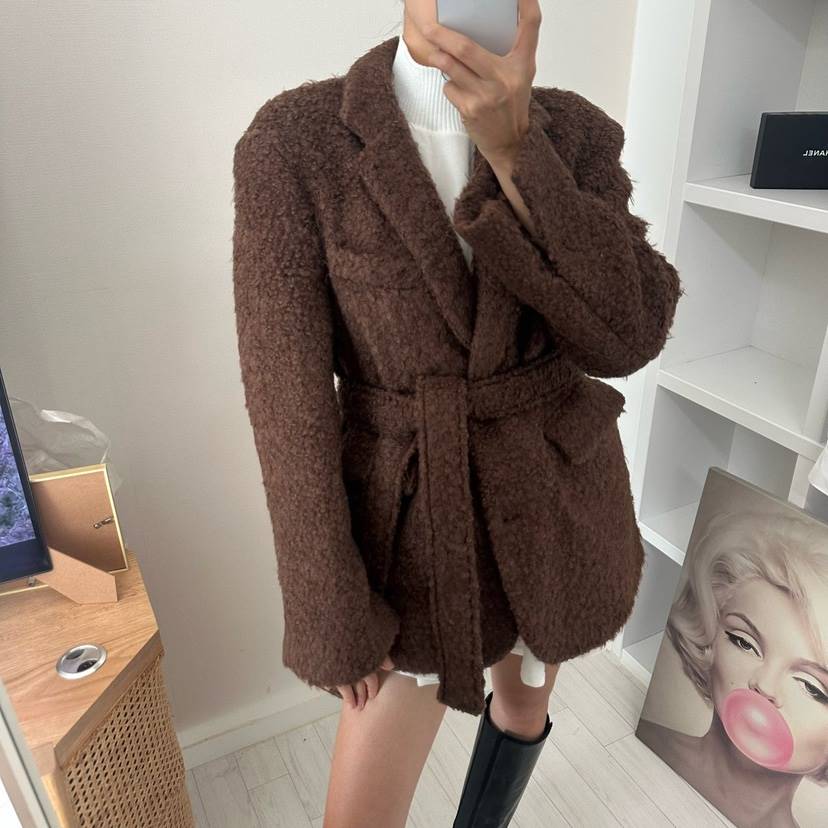 SOUIT韓國代購㊣女士新品職業人氣休閑時尚推薦短款大衣含腰帶SOUIT by mabel-L短款大衣