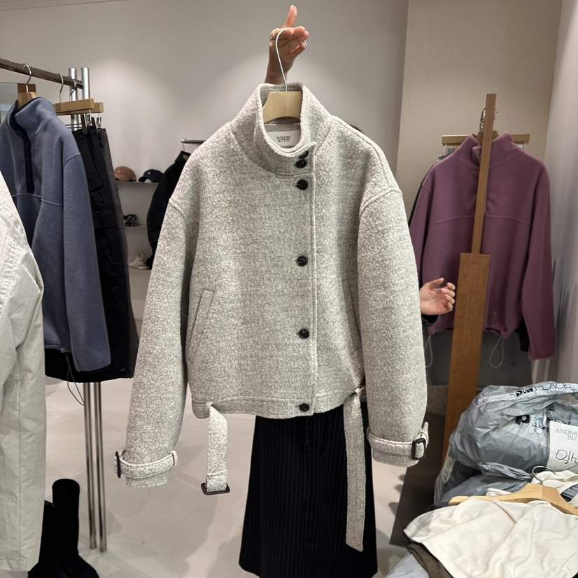 ANDMORE BUTTON韓國代購㊣女裝新款休閑真品夾克含腰帶羊毛ANDMORE BUTTON夾克