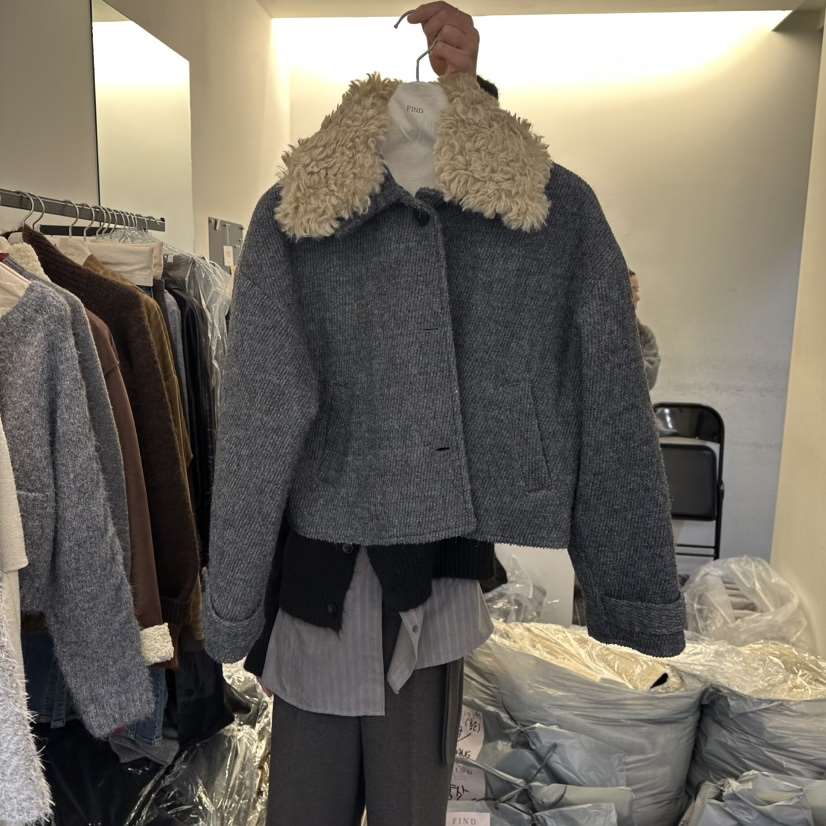 FIND-P東大門㊣實拍女裝新品推薦職業真品人氣短款大衣毛皮FIND-P短款大衣