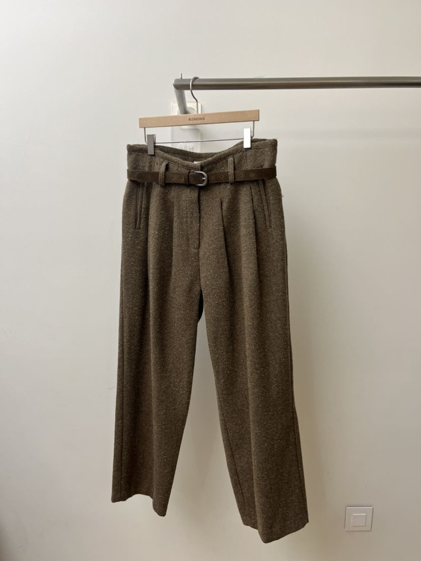 BLENDING-p東大門㊣代購女士新品推薦休閑褲羊毛人字紋不含腰帶BLENDING-p休閑褲