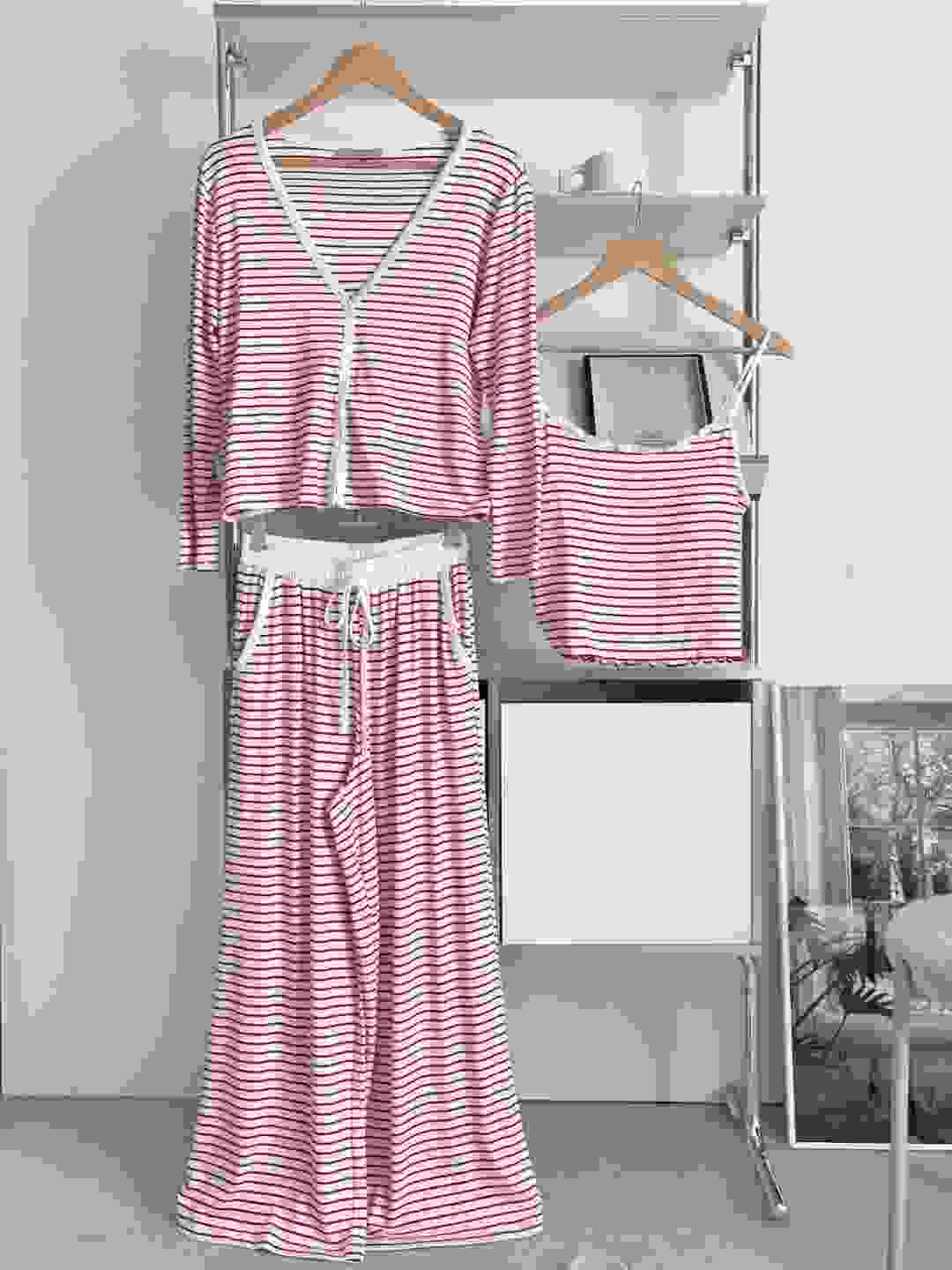 VICTORIA-P韓國代購㊣女裝新款25秋冬推薦休閑時尚睡衣三件套VICTORIA睡衣