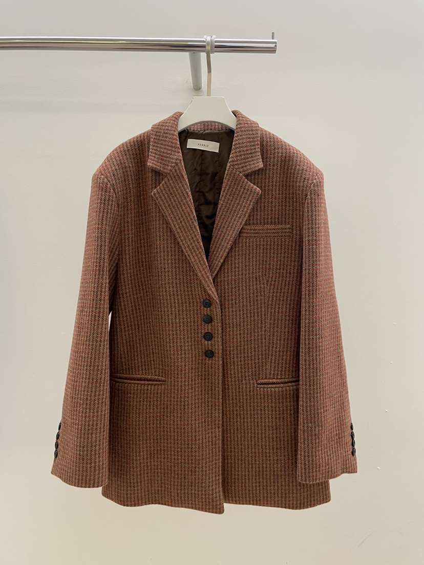 PEBBLE東大門㊣直郵女士新款25秋冬推薦職業時尚夾克羊毛格紋PEBBLE/LAYER夾克