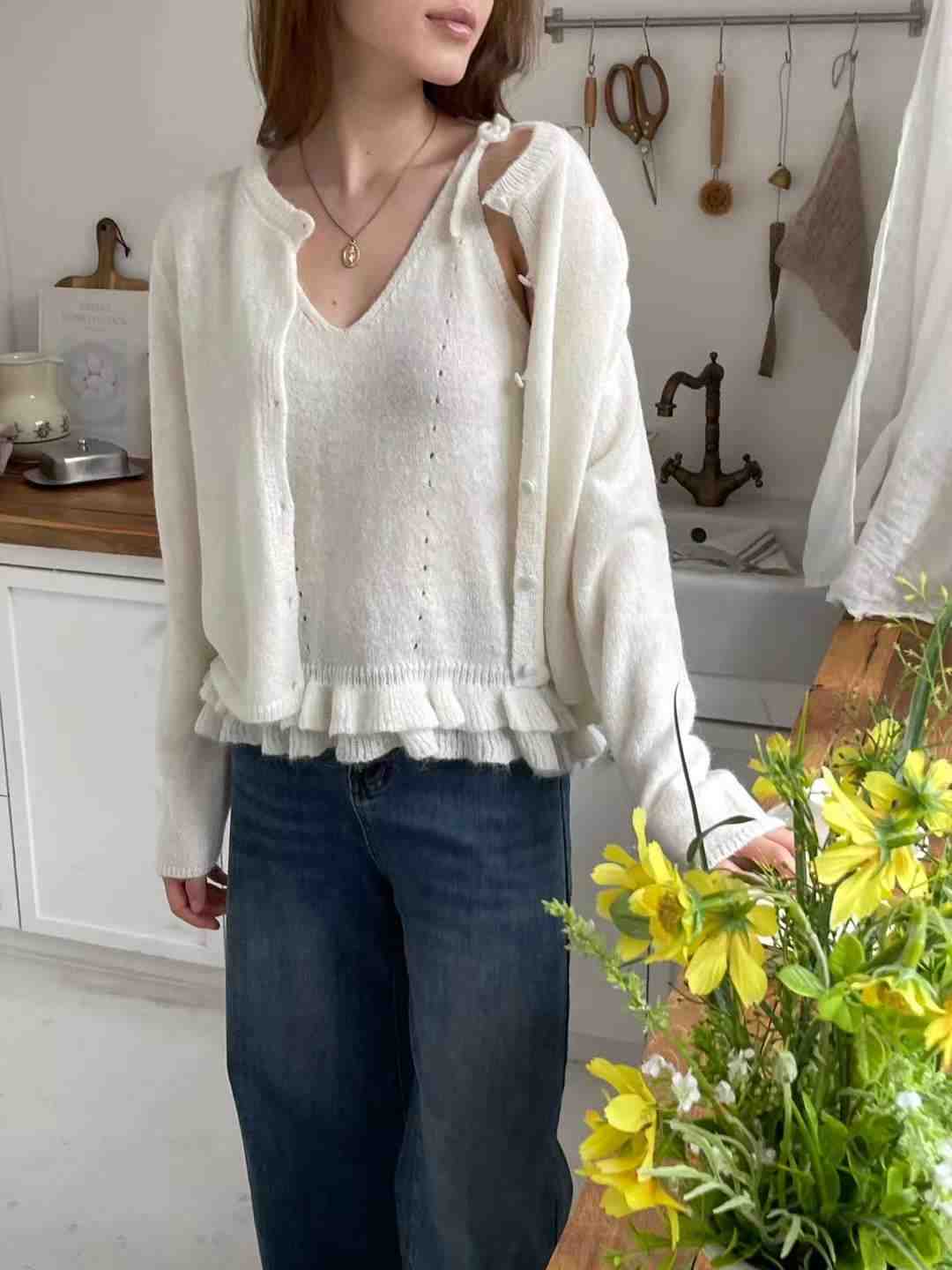 EROOM東大門㊣代購女士新款休閑職業人氣套裝荷葉邊套裝開衫EROOM套裝