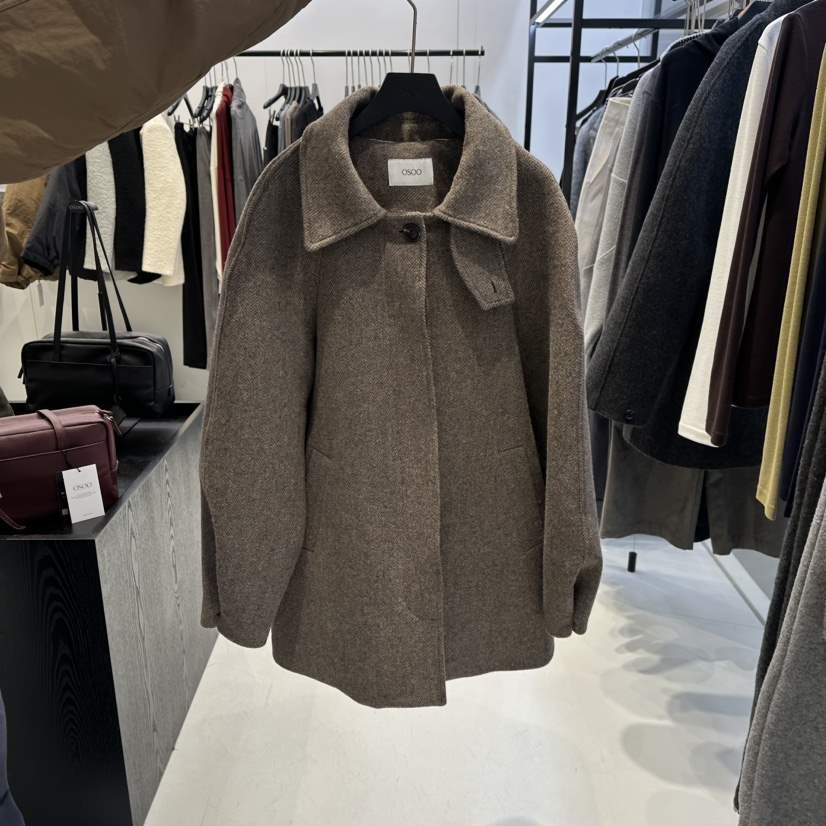 OSOO東大門㊣實拍女士新品真品時尚人氣職業短款大衣人字紋OSOO短款大衣