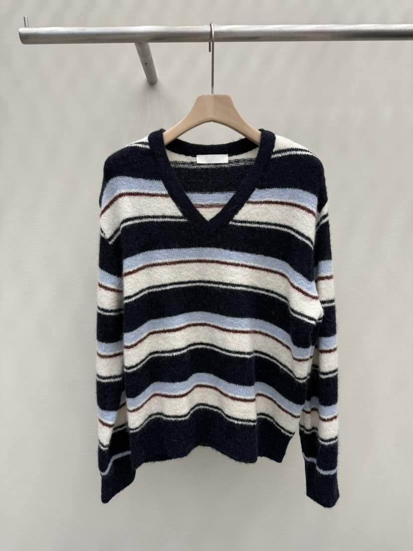 EOOB/LAMEREI東大門㊣直郵女裝新品熱賣25秋冬針織衫V領條紋EOOB/LAMEREI針織衫