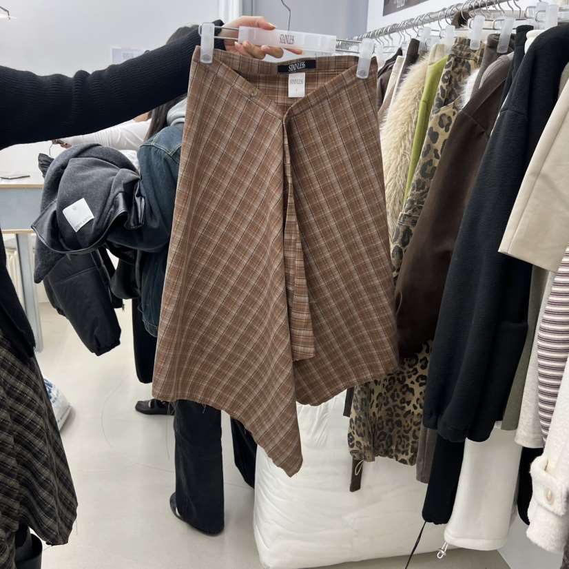 STAINLESS韓國直郵㊣女士新品人氣時尚半身裙中短裙口袋格紋STAINLESS半身裙/中短裙