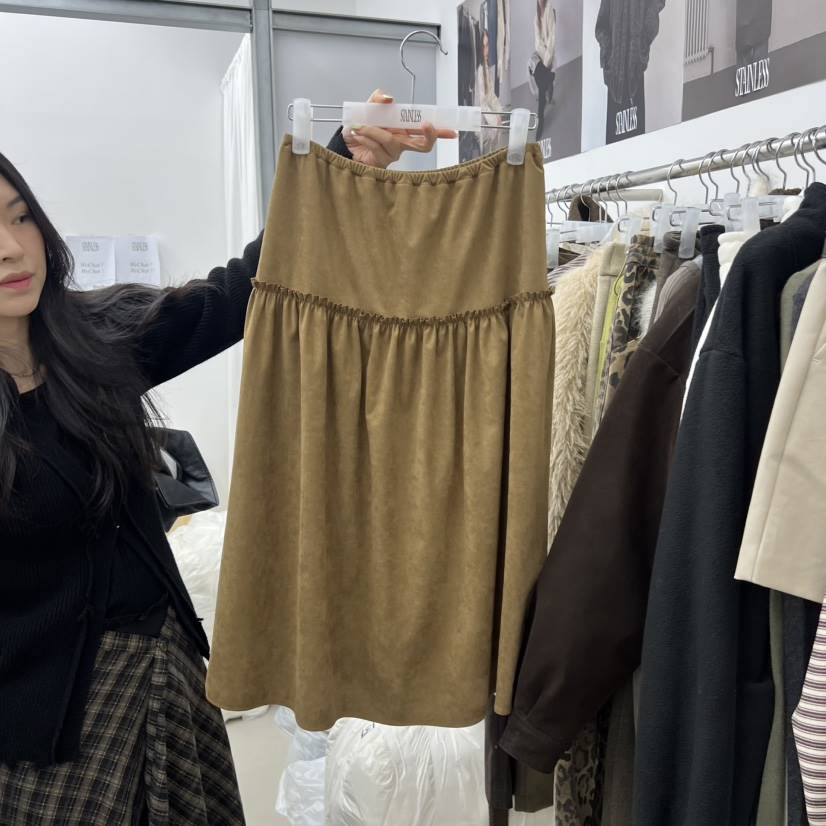 STAINLESS東大門㊣實拍女裝新品真品半身裙中短裙絨面革羅紋STAINLESS半身裙/中短裙