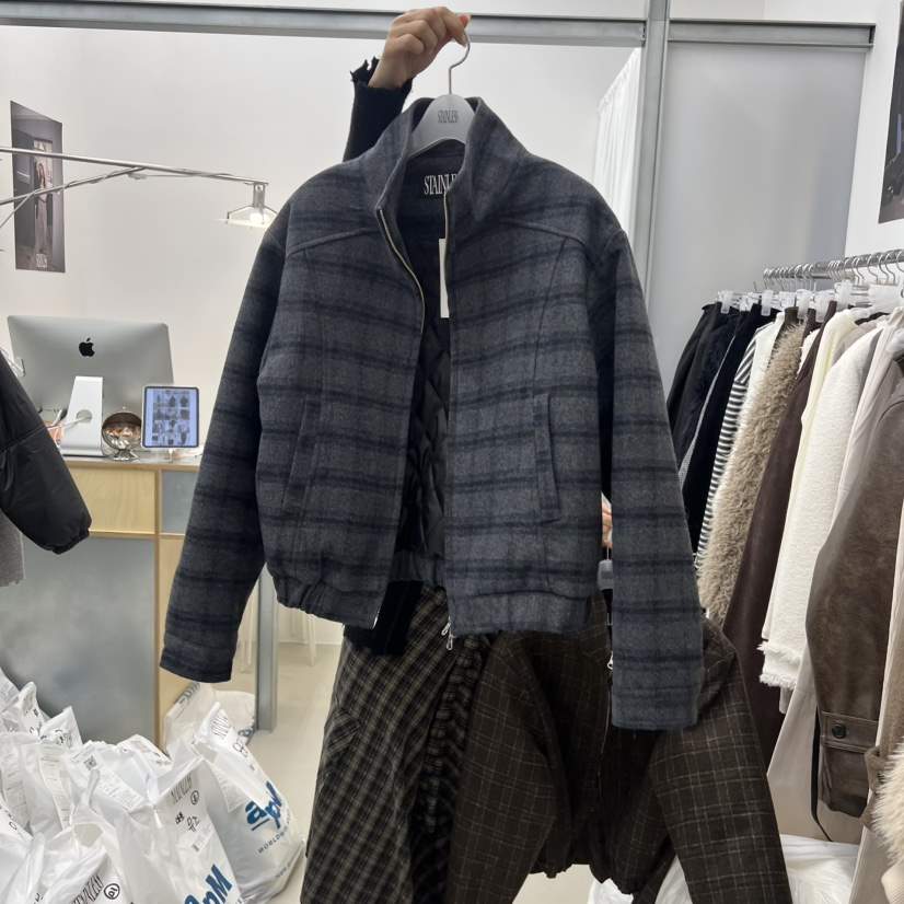 STAINLESS韓國代購㊣女士新款推薦休閑時尚25秋冬人氣夾克格紋STAINLESS夾克
