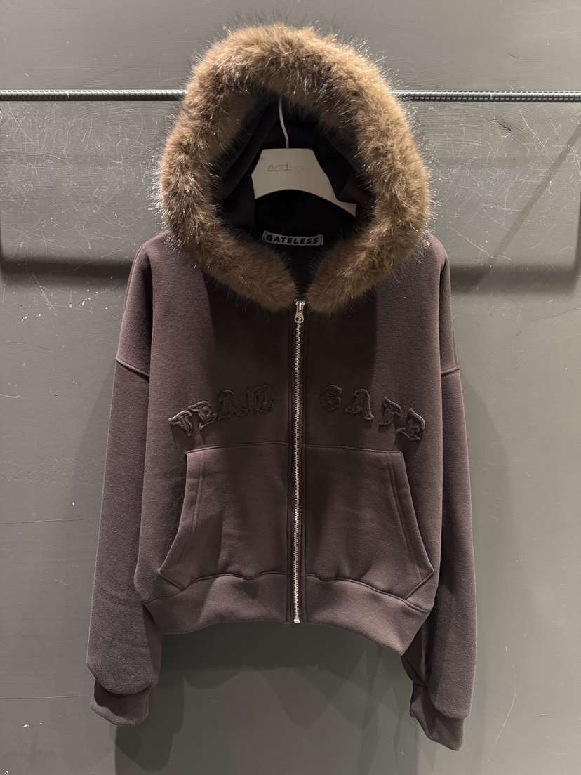 GATELESS韓國代購㊣女裝新品職業真品時尚夾克連帽拉鏈衫貂皮GATELESS夾克