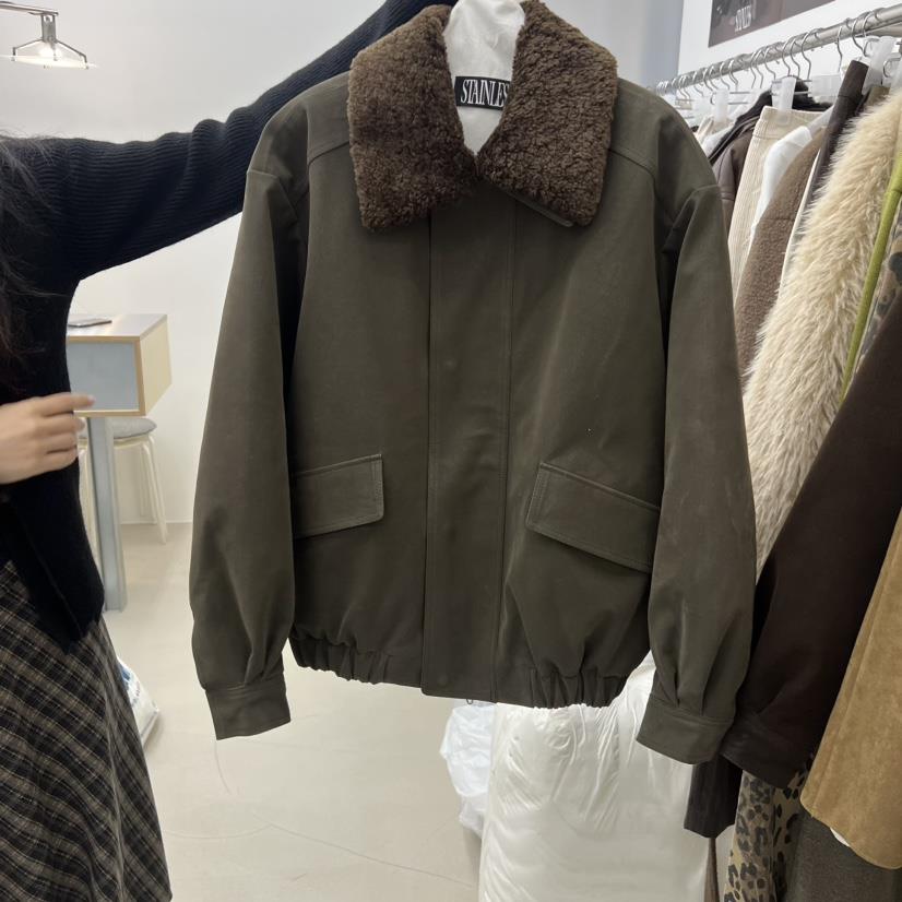 STAINLESS韓國直郵㊣女裝新品25秋冬休閑人氣職業夾克羊毛皮STAINLESS夾克