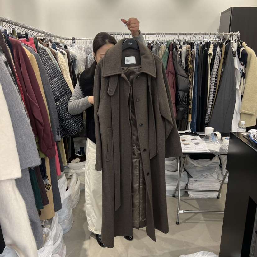 THE SECOND GROW東大門㊣實拍女裝新品人氣中長款大衣含腰帶THE SECOND GROW中長款大衣