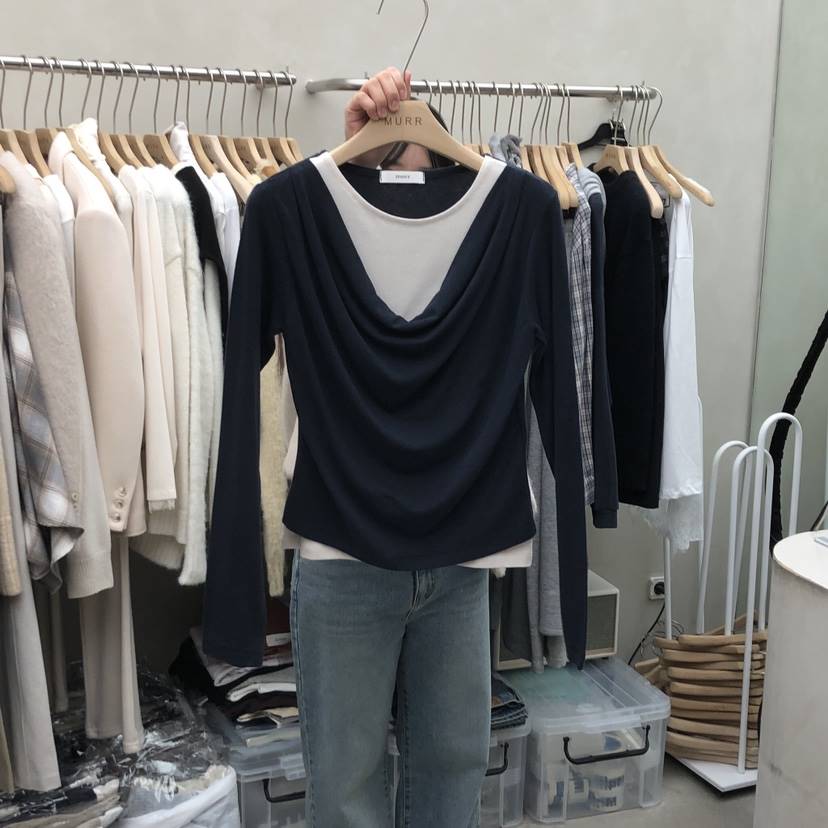 MURR韓國代購㊣女士新款推薦時尚25秋冬真品熱賣長袖T恤假兩件MURR長袖T恤