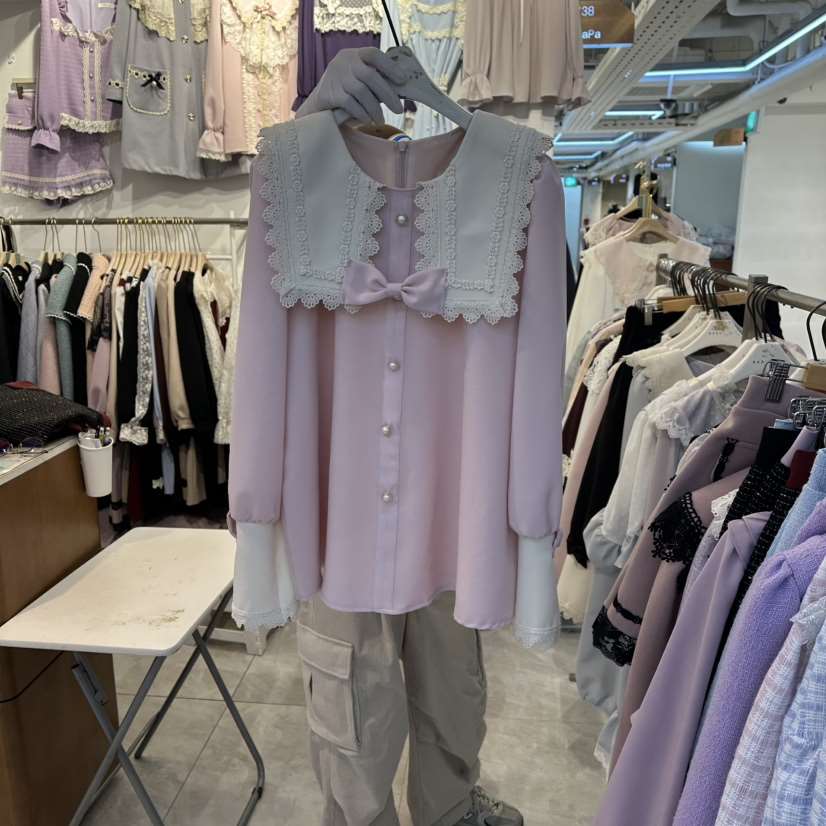 PAPA東大門㊣直郵女士新款休閑真品25秋冬推薦職業襯衫蕾絲衫PaPa/HALMADE襯衫/蕾絲衫