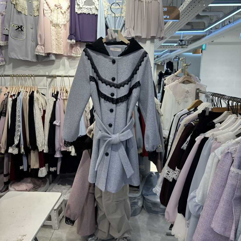 PAPA東大門㊣直郵女士新款休閑推薦時尚25秋冬中長款大衣連帽PaPa/HALMADE中長款大衣