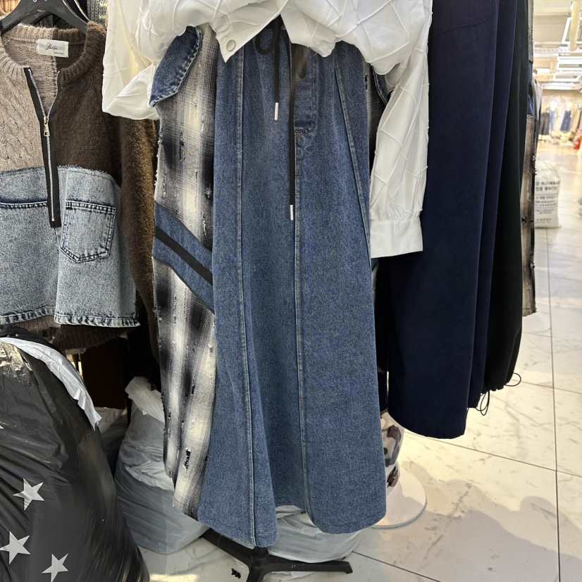 BAKHA-衣服東大門㊣實拍女士新品25秋冬休閑職業牛仔褲格紋BAKHA牛仔褲