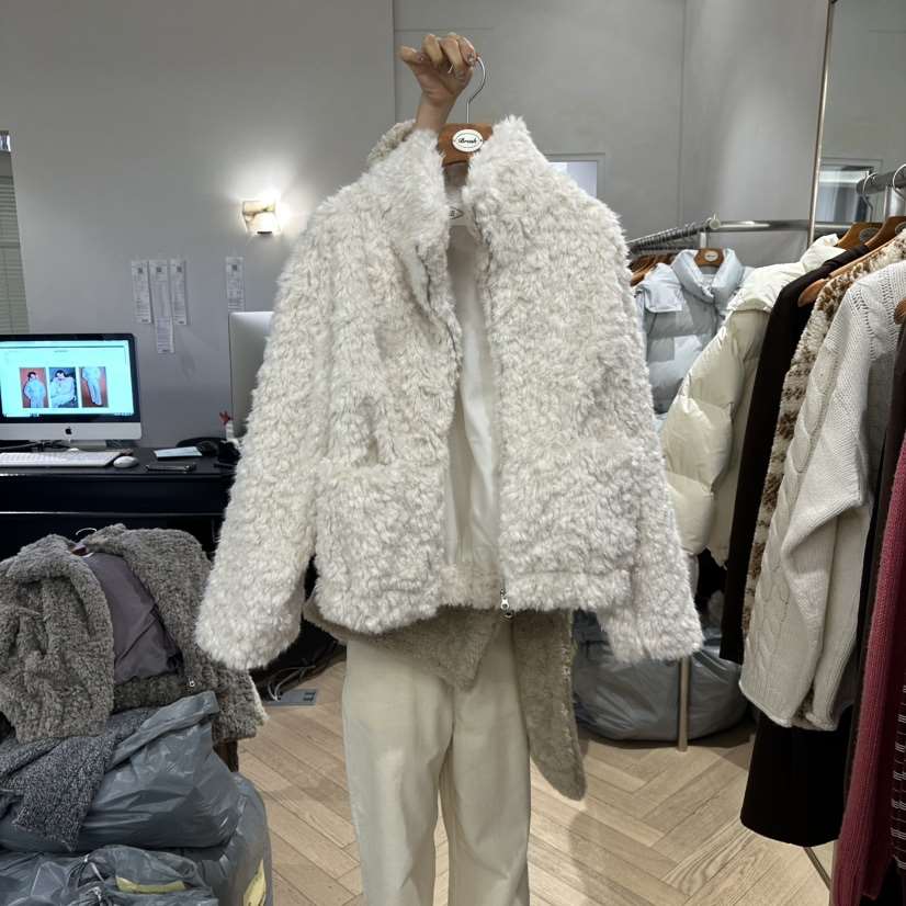 BRUSH-P韓國直郵㊣女裝新款熱賣職業推薦短款大衣泰迪熊皮草BRUSH-P短款大衣