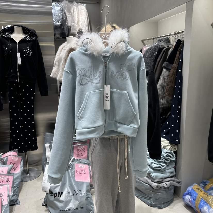 KIKI韓國代購㊣女士新品休閑真品職業推薦25秋冬夾克毛皮兜帽KIKI夾克
