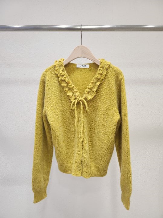 FEMME東大門㊣實拍女士新款休閑針織衫安哥拉荷葉邊V領羊毛開衫FEMME針織衫