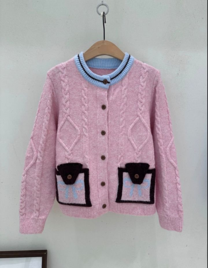 BLING BLING-S東大門㊣代購女裝新款25秋冬針織衫口袋開衫BLING BLING-S針織衫