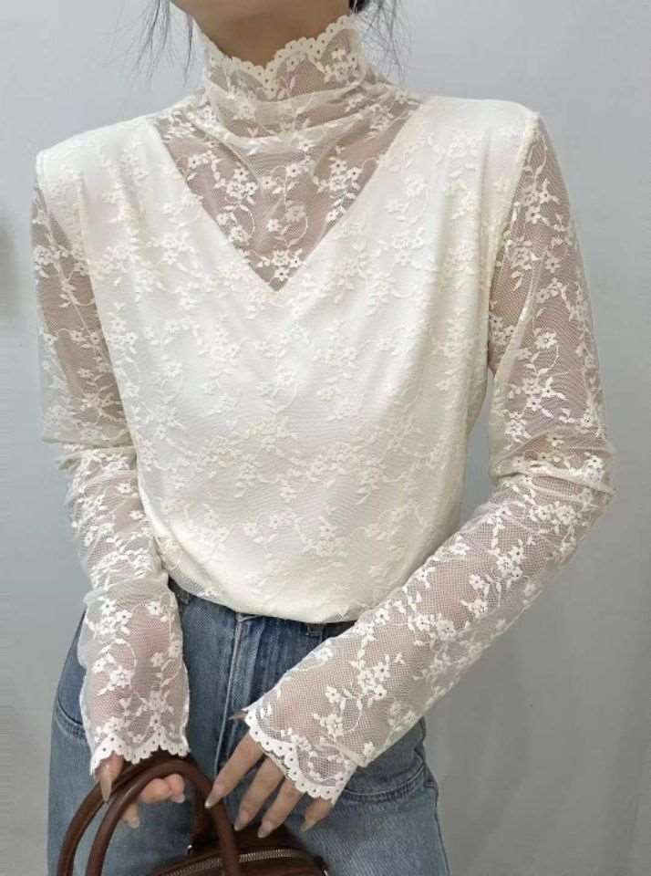 FEMME韓國代購㊣女士新款推薦人氣襯衫蕾絲衫不含內搭V領蕾絲FEMME襯衫/蕾絲衫