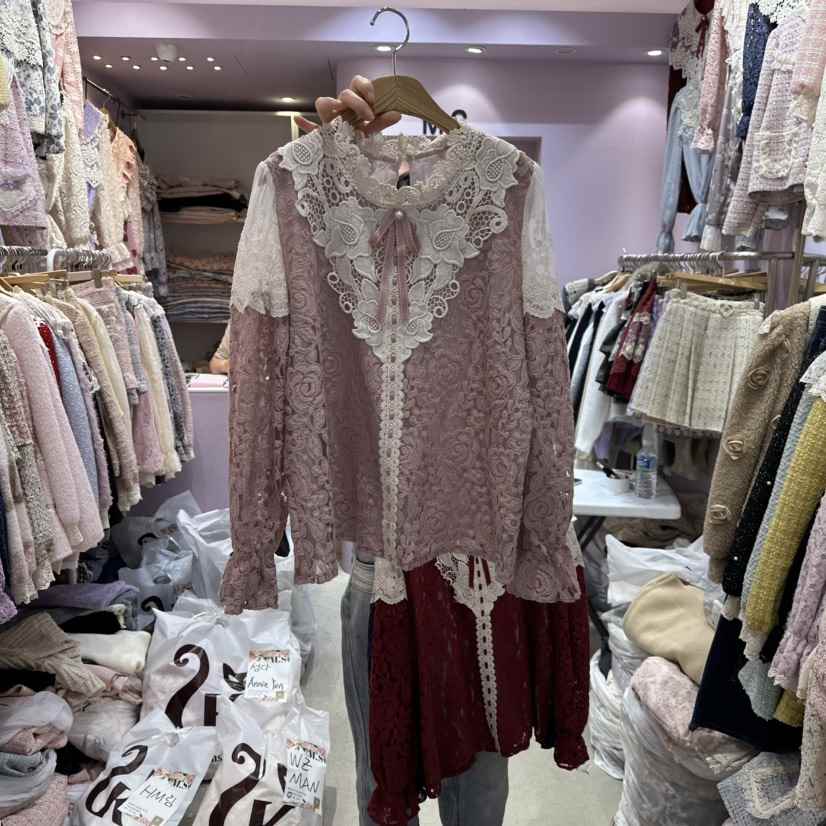 MS東大門㊣直郵女裝新品時尚25秋冬職業休閑真品襯衫蕾絲衫MS襯衫/蕾絲衫